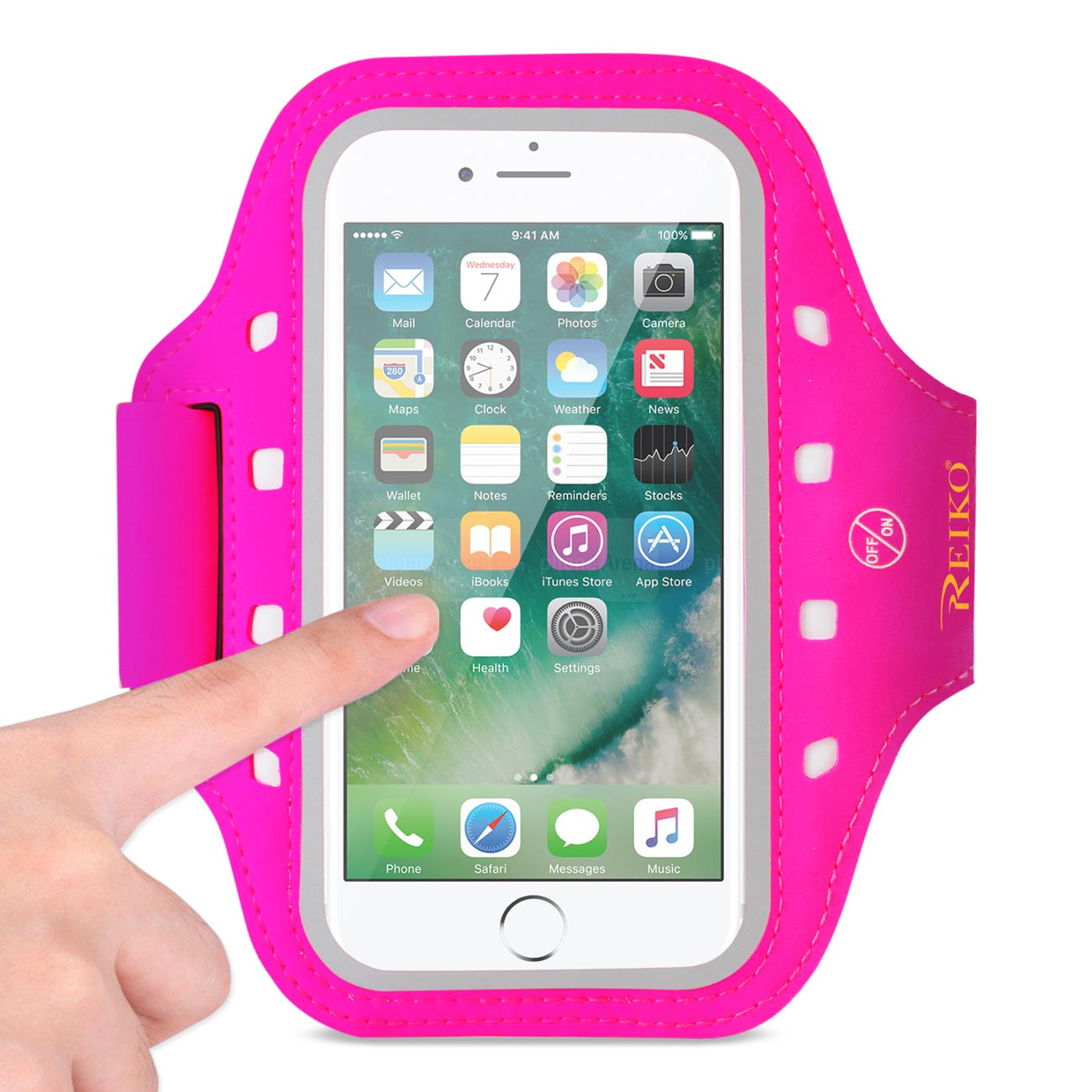 REIKO RUNNING SPORTS ARMBAND FOR 5 INCHES DEVICE WITH LED IN PINK (5x5 INCHES)SAB05-UNI50PK